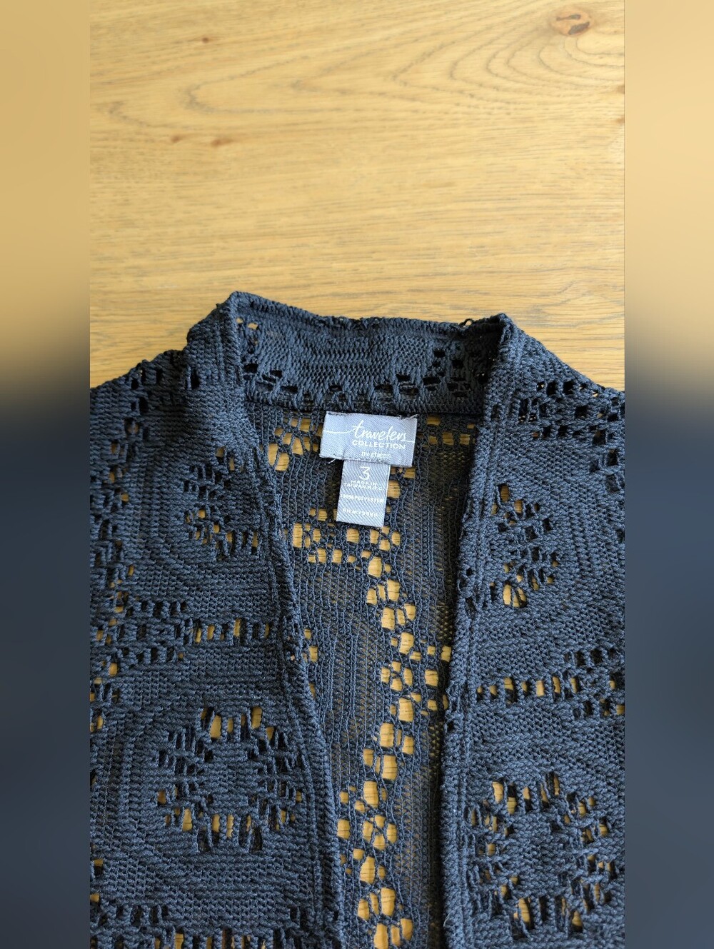CHICO’s Travelers Crochet Open Front Duster Cardigan Sz XL/3 Black - Picture 3 of 3